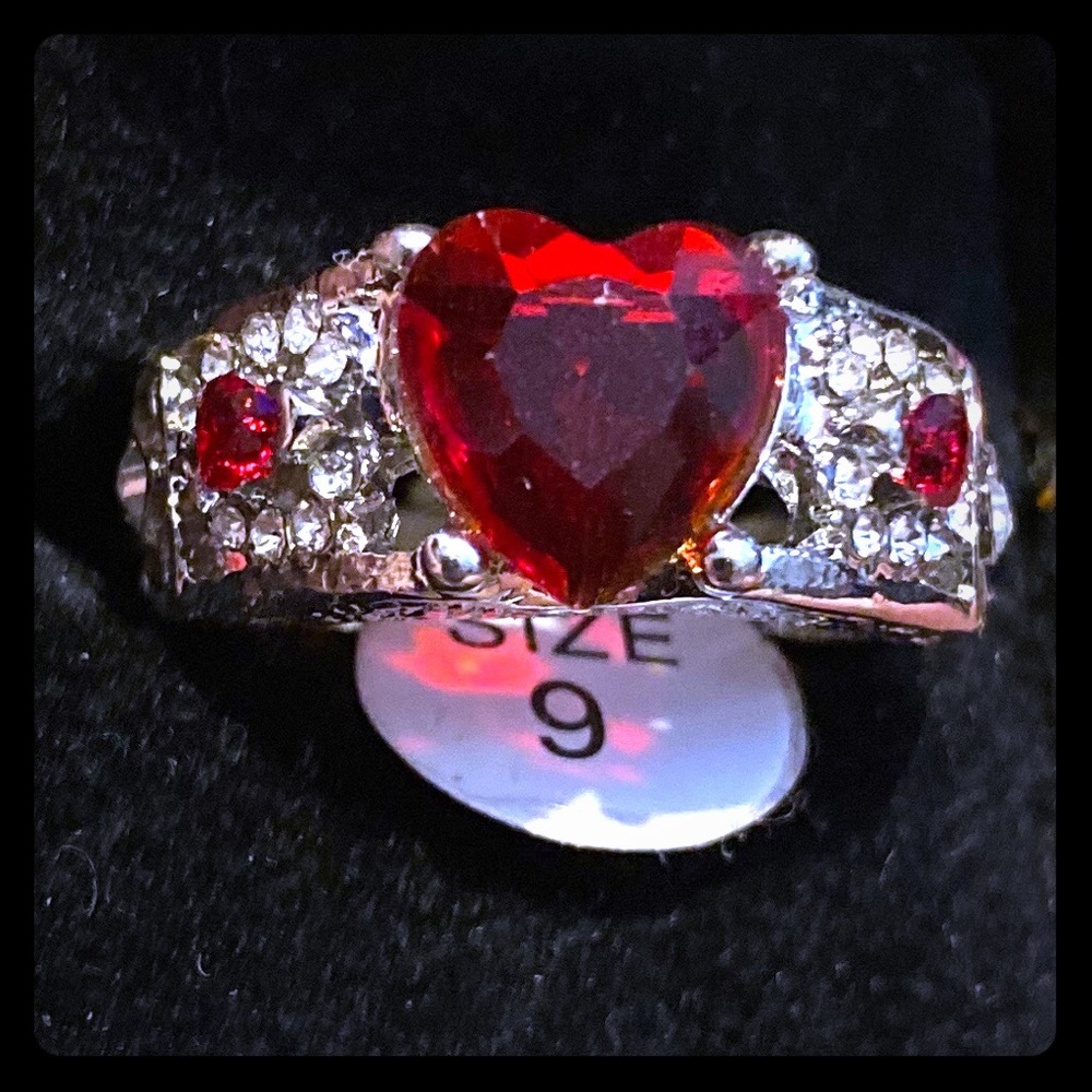 Size 9 sterling silver ruby colored crystal stone